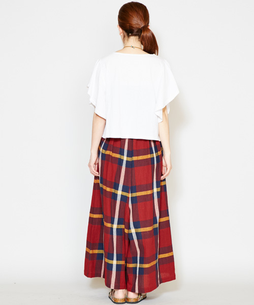 チャイハネ（チャイハネ）の「【チャイハネ】南インド綿 チェック織りガウチョパンツ / スカンツ スカーチョ（その他パンツ・レディース・ホワイト/マルチ/ネイビー・FREE）」の13枚目の写真