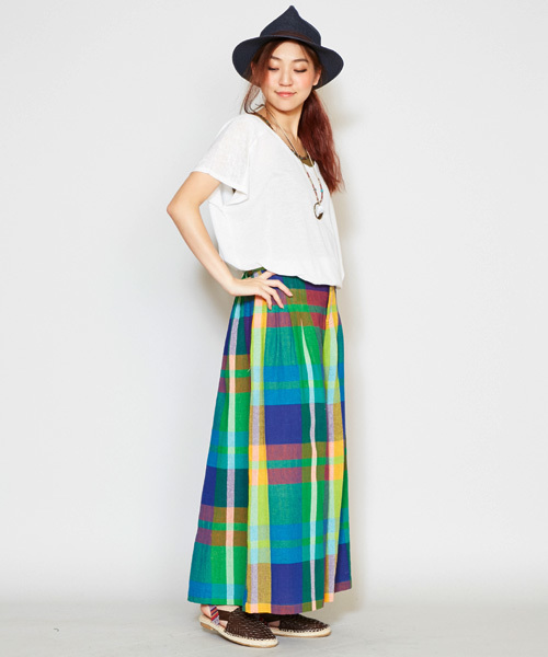 チャイハネ（チャイハネ）の「【チャイハネ】南インド綿 チェック織りガウチョパンツ / スカンツ スカーチョ（その他パンツ・レディース・ホワイト/マルチ/ネイビー・FREE）」の6枚目の写真