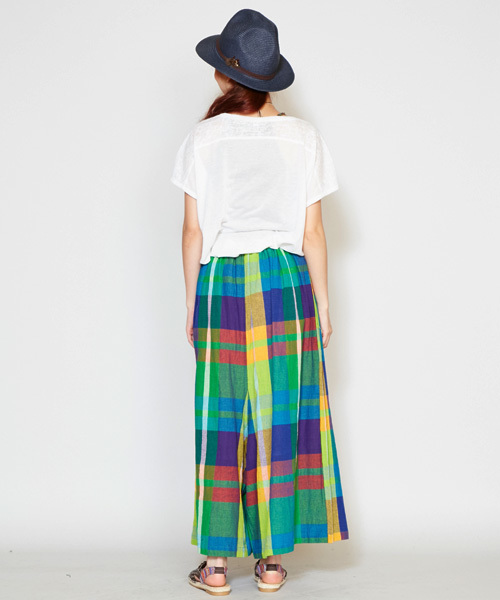 チャイハネ（チャイハネ）の「【チャイハネ】南インド綿 チェック織りガウチョパンツ / スカンツ スカーチョ（その他パンツ・レディース・ホワイト/マルチ/ネイビー・FREE）」の7枚目の写真