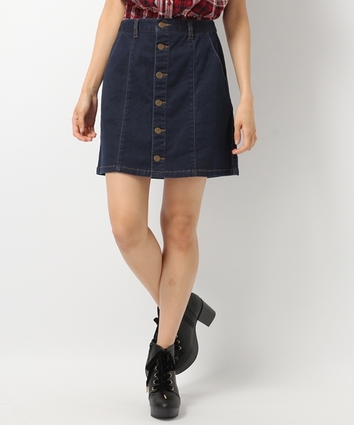 Heather(ヘザー)の「Fボタンダイケイスカート 726909(スカート・レディース・ブルー/ネイビー/キャメル・FREE)」の1枚目の写真