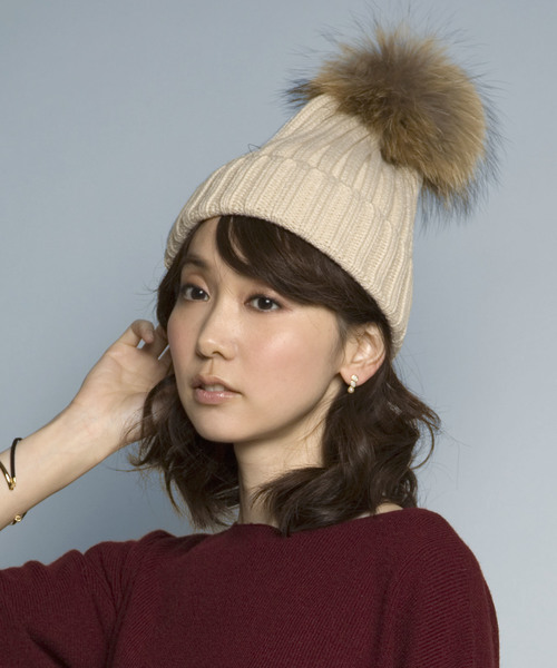 PLAIN CLOTHING（プレーンクロージング）の「リアルファーポンポンニットキャップ【PLAIN CLOTHING】（ニットキャップ/ビーニー・レディース・ベージュ/ネイビー/ホワイト/ボルドー/グレー/ブラック/アイボリー・FREE）」の15枚目の写真