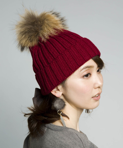 PLAIN CLOTHING（プレーンクロージング）の「リアルファーポンポンニットキャップ【PLAIN CLOTHING】（ニットキャップ/ビーニー・レディース・ベージュ/ネイビー/ホワイト/ボルドー/グレー/ブラック/アイボリー・FREE）」の20枚目の写真