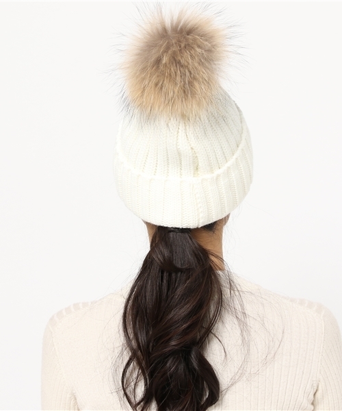 PLAIN CLOTHING（プレーンクロージング）の「リアルファーポンポンニットキャップ【PLAIN CLOTHING】（ニットキャップ/ビーニー・レディース・ベージュ/ネイビー/ホワイト/ボルドー/グレー/ブラック/アイボリー・FREE）」の9枚目の写真