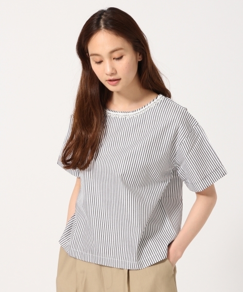 GLOBAL WORK（グローバルワーク）の「ビジューTブラウス半袖/742152（シャツ/ブラウス・レディース・その他3/ネイビー/ホワイト・LARGE/MEDIUM）」の3枚目の写真