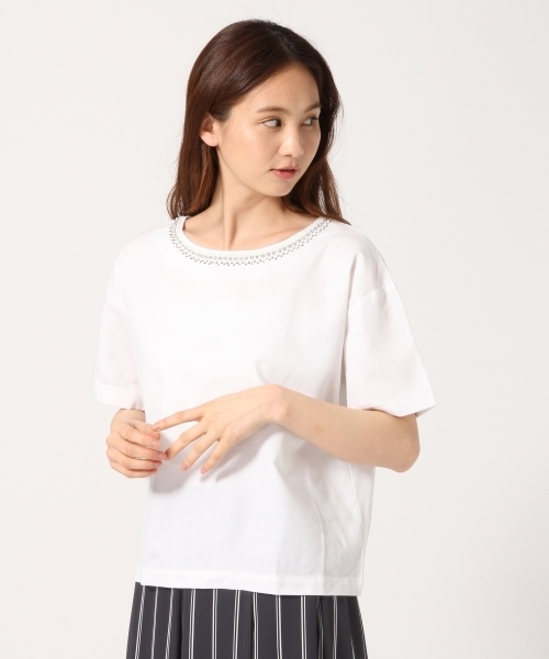 GLOBAL WORK（グローバルワーク）の「ビジューTブラウス半袖/742152（シャツ/ブラウス・レディース・その他3/ネイビー/ホワイト・LARGE/MEDIUM）」の2枚目の写真