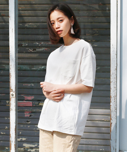 THE CASUAL(カジュアル)の「ポケット付きベビーウエイトドロップショルダーワイド半袖カットソー(Tシャツ/カットソー・メンズ・ワイン/サックスブルー/スモークピンク/ホワイト/ブラック/ネイビー/カーキ/テラコッタ/ホワイト×ネイビー/杢グレー/ホワイト×ブラック/パープル・L/S/M/2XL/XL)」の13枚目の写真