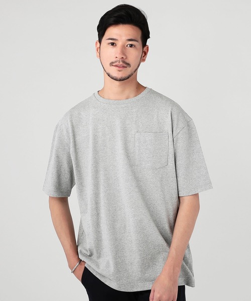 THE CASUAL(カジュアル)の「ポケット付きベビーウエイトドロップショルダーワイド半袖カットソー(Tシャツ/カットソー・メンズ・ワイン/サックスブルー/スモークピンク/ホワイト/ブラック/ネイビー/カーキ/テラコッタ/ホワイト×ネイビー/杢グレー/ホワイト×ブラック/パープル・L/S/M/2XL/XL)」の6枚目の写真