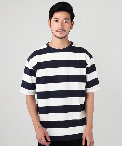THE CASUAL(カジュアル)の「ポケット付きベビーウエイトドロップショルダーワイド半袖カットソー(Tシャツ/カットソー・メンズ・ワイン/サックスブルー/スモークピンク/ホワイト/ブラック/ネイビー/カーキ/テラコッタ/ホワイト×ネイビー/杢グレー/ホワイト×ブラック/パープル・L/S/M/2XL/XL)」の4枚目の写真