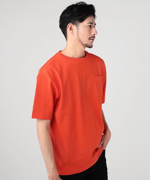 THE CASUAL(カジュアル)の「ポケット付きベビーウエイトドロップショルダーワイド半袖カットソー(Tシャツ/カットソー・メンズ・ワイン/サックスブルー/スモークピンク/ホワイト/ブラック/ネイビー/カーキ/テラコッタ/ホワイト×ネイビー/杢グレー/ホワイト×ブラック/パープル・L/S/M/2XL/XL)」の7枚目の写真