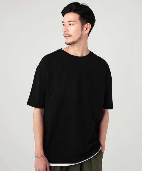 THE CASUAL(カジュアル)の「ポケット付きベビーウエイトドロップショルダーワイド半袖カットソー(Tシャツ/カットソー・メンズ・ワイン/サックスブルー/スモークピンク/ホワイト/ブラック/ネイビー/カーキ/テラコッタ/ホワイト×ネイビー/杢グレー/ホワイト×ブラック/パープル・L/S/M/2XL/XL)」の5枚目の写真
