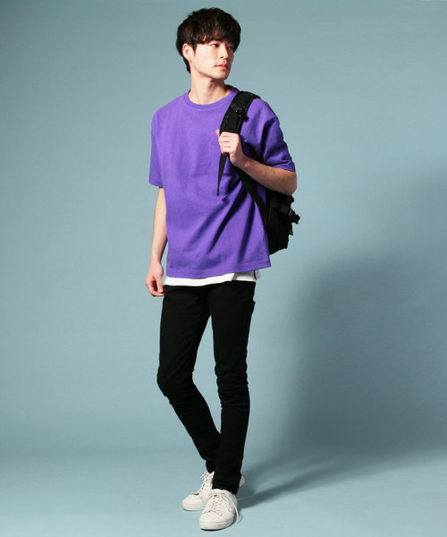THE CASUAL(カジュアル)の「ポケット付きベビーウエイトドロップショルダーワイド半袖カットソー(Tシャツ/カットソー・メンズ・ワイン/サックスブルー/スモークピンク/ホワイト/ブラック/ネイビー/カーキ/テラコッタ/ホワイト×ネイビー/杢グレー/ホワイト×ブラック/パープル・L/S/M/2XL/XL)」の18枚目の写真