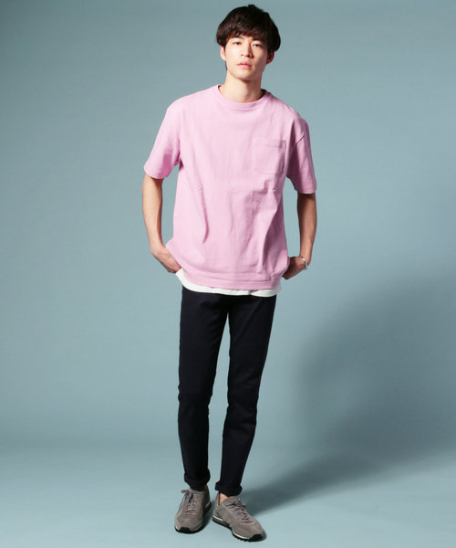 THE CASUAL(カジュアル)の「ポケット付きベビーウエイトドロップショルダーワイド半袖カットソー(Tシャツ/カットソー・メンズ・ワイン/サックスブルー/スモークピンク/ホワイト/ブラック/ネイビー/カーキ/テラコッタ/ホワイト×ネイビー/杢グレー/ホワイト×ブラック/パープル・L/S/M/2XL/XL)」の19枚目の写真