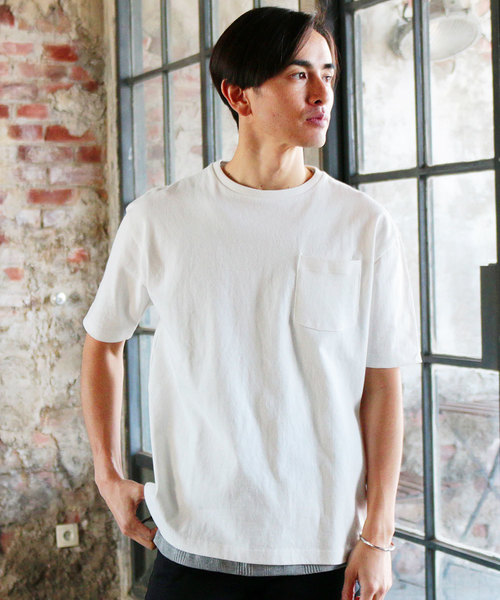 THE CASUAL(カジュアル)の「ポケット付きベビーウエイトドロップショルダーワイド半袖カットソー(Tシャツ/カットソー・メンズ・ワイン/サックスブルー/スモークピンク/ホワイト/ブラック/ネイビー/カーキ/テラコッタ/ホワイト×ネイビー/杢グレー/ホワイト×ブラック/パープル・L/S/M/2XL/XL)」の20枚目の写真