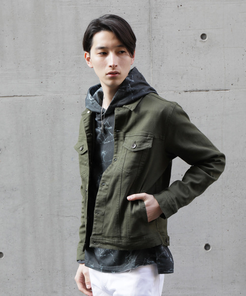 TopIsm（トップイズム）の「ストレッチ コットンツイル トラッカージャケット（デニムジャケット・メンズ・ブラック/カーキ/グレー/ホワイト/ベージュ・L/LL/M）」の5枚目の写真