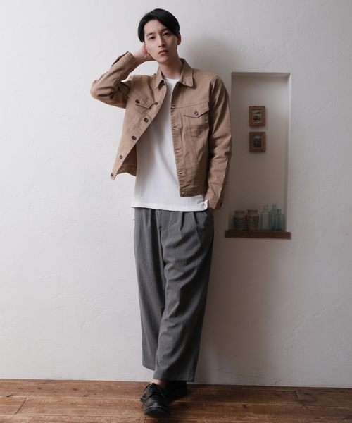 TopIsm（トップイズム）の「ストレッチ コットンツイル トラッカージャケット（デニムジャケット・メンズ・ブラック/カーキ/グレー/ホワイト/ベージュ・L/LL/M）」の17枚目の写真
