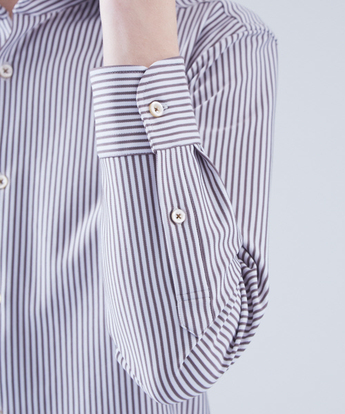 ABAHOUSE(アバハウス)の「【Recency of Mine】36Gコンパクトモックロディ細ストライプシャツ(シャツ/ブラウス・メンズ・ネイビー/オフホワイト/カーキ・44/46/48)」の17枚目の写真