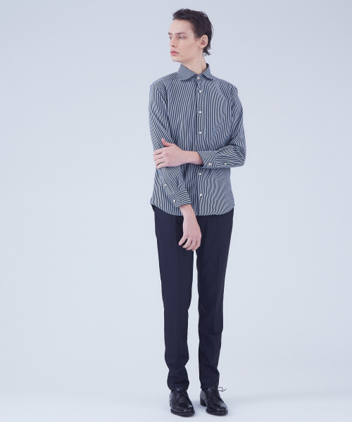 ABAHOUSE(アバハウス)の「【Recency of Mine】36Gコンパクトモックロディ細ストライプシャツ(シャツ/ブラウス・メンズ・ネイビー/オフホワイト/カーキ・44/46/48)」の8枚目の写真
