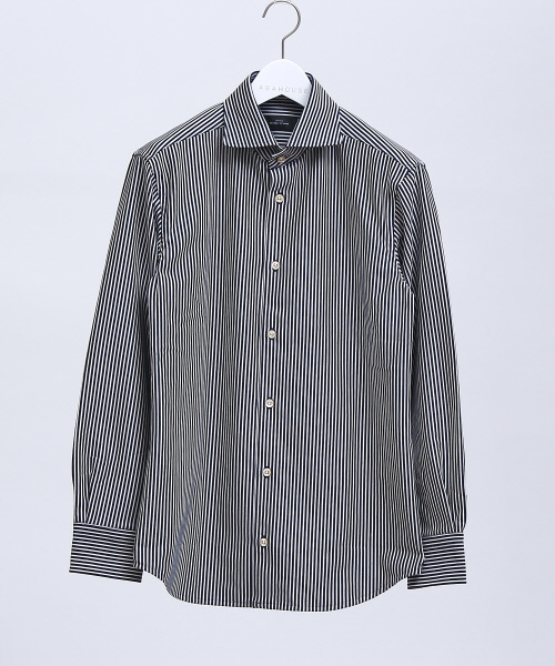 ABAHOUSE(アバハウス)の「【Recency of Mine】36Gコンパクトモックロディ細ストライプシャツ(シャツ/ブラウス・メンズ・ネイビー/オフホワイト/カーキ・44/46/48)」の4枚目の写真