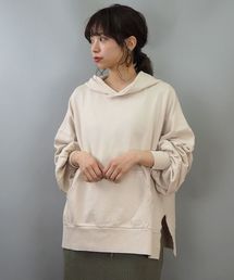 ピグメント加工裾スリット入りワイドパーカー
