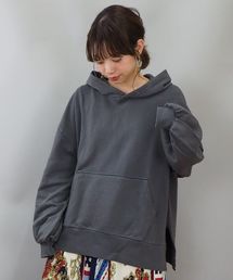 ピグメント加工裾スリット入りワイドパーカー