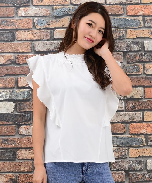 Janiss ジャニス の シャーリング袖フリルブラウス シャツ ブラウス Wear