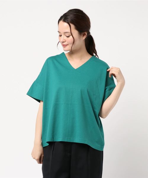 AMERICAN HOLIC(アメリカンホリック)の「両Vネックボックスプルオーバー*(Tシャツ/カットソー・レディース・オフホワイト/キャメル/ブラック/グリーン/パープル・M/L)」の1枚目の写真