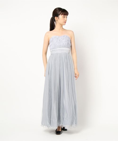 花模様ベアトップロングドレス 結婚式 お呼ばれワンピース ドレス ワンピース ドレス パーティードレス ドレス Cinderella シンデレラ のファッション セール 大注目 ドレス