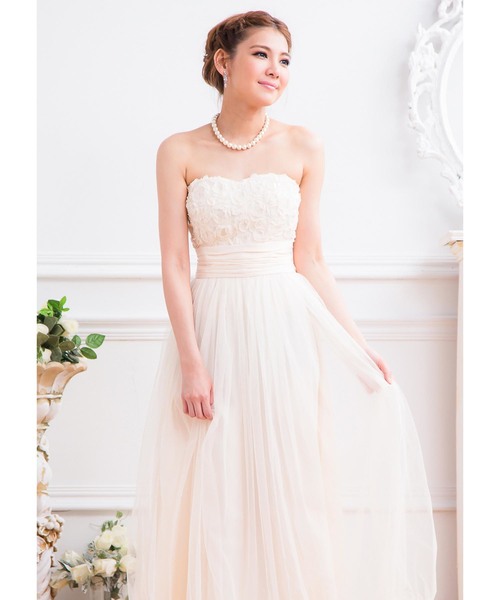 花模様ベアトップロングドレス 結婚式 お呼ばれワンピース ドレス ワンピース ドレス パーティードレス ドレス Cinderella シンデレラ のファッション セール 大注目 ドレス