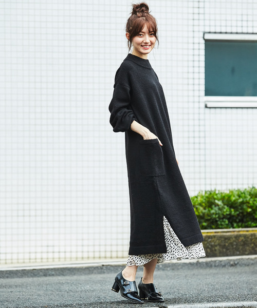 GeeRA(ジーラ)の「ボリュームスリーブスリットニットワンピ(ワンピース・レディース・ブラック/ピンク/グリーン・MEDIUM/LARGE/X-LARGE)」の8枚目の写真