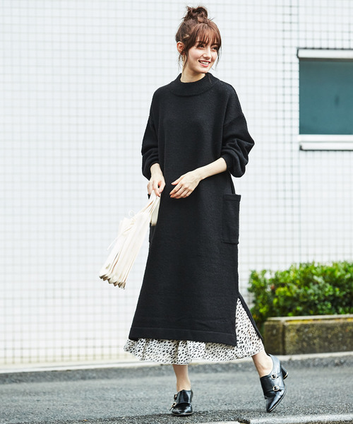 GeeRA(ジーラ)の「ボリュームスリーブスリットニットワンピ(ワンピース・レディース・ブラック/ピンク/グリーン・MEDIUM/LARGE/X-LARGE)」の7枚目の写真