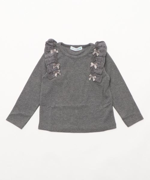 Catherine Cottage（キャサリンコテージ）の「肩フリルリブカットソー（Tシャツ/カットソー・キッズ・アイボリー/ピンク/ライラック/レッド/グレー/ネイビー/ブラック/グリーン・110/120/130/140/100/150）」の14枚目の写真