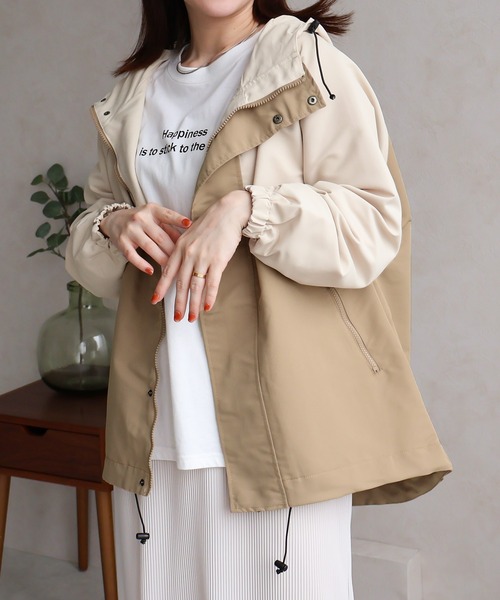 Social GIRL（ソーシャルガール）の「ラグランスリーブバックテールミリタリーオーバーサイズブルゾン（マウンテンパーカー・レディース・ブラック/ベージュ/カーキ/アイボリー/ホワイト×ブラウン/ブラック×ベージュ/モカ/ライトカーキ/ホワイト×グリーン・M）」の3枚目の写真