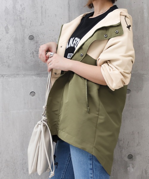 Social GIRL（ソーシャルガール）の「ラグランスリーブバックテールミリタリーオーバーサイズブルゾン（マウンテンパーカー・レディース・ブラック/ベージュ/カーキ/アイボリー/ホワイト×ブラウン/ブラック×ベージュ/モカ/ライトカーキ/ホワイト×グリーン・M）」の2枚目の写真
