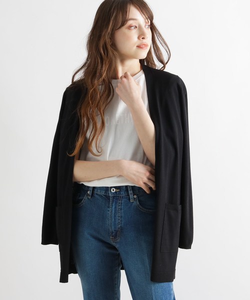 grove(グローブ)の「【UVカット・接触冷感・マシンウォッシュ】オープンフロントカーディガン(カーディガン/ボレロ・レディース・ブラック/ベージュ/ブルー/ナチュラル・02/03)」の2枚目の写真
