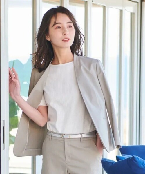 J.PRESS（ジェイプレス）の「【シワになりにくい】コットンフィッティーシャーク ノーカラージャケット（ノーカラージャケット・レディース・グレー系/ベージュ系/ダークブラウン系・11/9/7）」の3枚目の写真
