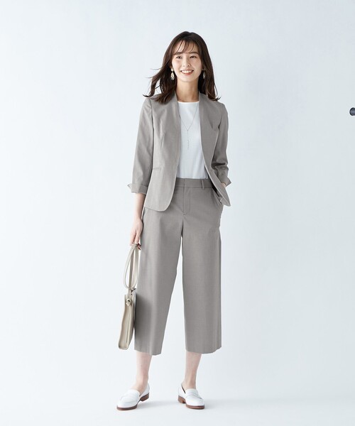 J.PRESS（ジェイプレス）の「【シワになりにくい】コットンフィッティーシャーク ノーカラージャケット（ノーカラージャケット・レディース・グレー系/ベージュ系/ダークブラウン系・11/9/7）」の5枚目の写真