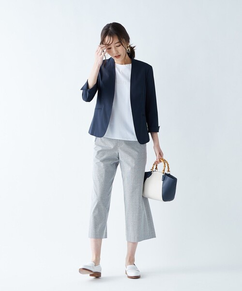 J.PRESS（ジェイプレス）の「【シワになりにくい】コットンフィッティーシャーク ノーカラージャケット（ノーカラージャケット・レディース・グレー系/ベージュ系/ダークブラウン系・11/9/7）」の7枚目の写真