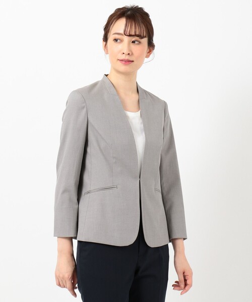 J.PRESS（ジェイプレス）の「【シワになりにくい】コットンフィッティーシャーク ノーカラージャケット（ノーカラージャケット・レディース・グレー系/ベージュ系/ダークブラウン系・11/9/7）」の9枚目の写真