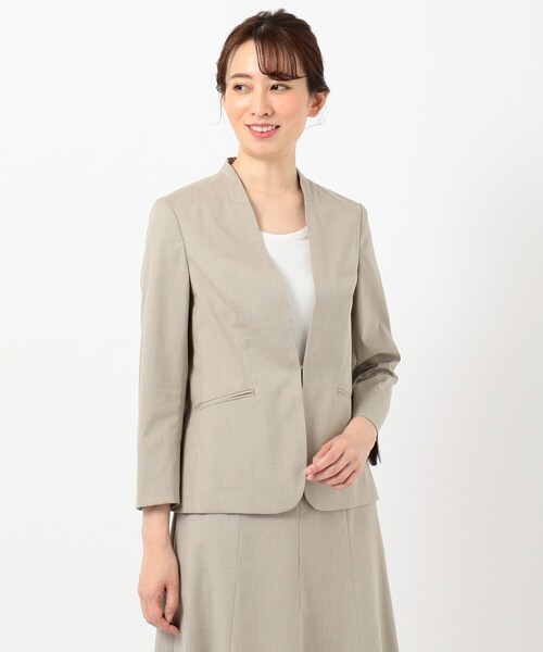 J.PRESS（ジェイプレス）の「【シワになりにくい】コットンフィッティーシャーク ノーカラージャケット（ノーカラージャケット・レディース・グレー系/ベージュ系/ダークブラウン系・11/9/7）」の12枚目の写真
