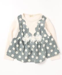 trois lapins kp | troislapins（トロワラパン）ポンチ×ドット柄プリントチュニック（100-130ｃｍ）(チュニック)