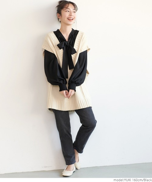 coca(coca)(コカ)の「2wayボウタイブラウス(シャツ/ブラウス・レディース・ブラック/アイボリー・ONE SIZE)」の9枚目の写真