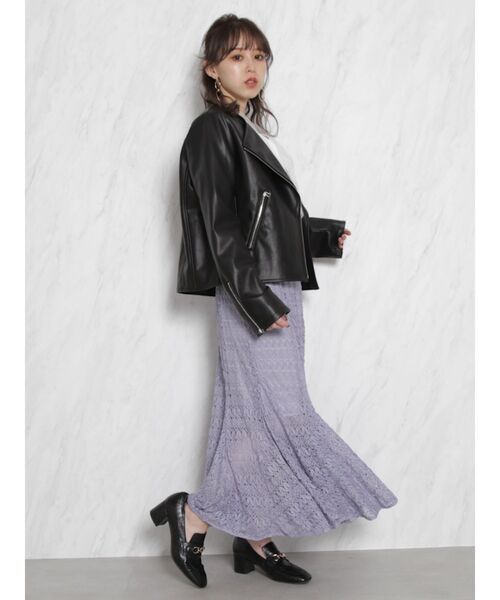 dazzlin（ダズリン）の「レザーライクシンプルライダース（ライダースジャケット・レディース・ブラック/ベージュ・FREE）」の7枚目の写真