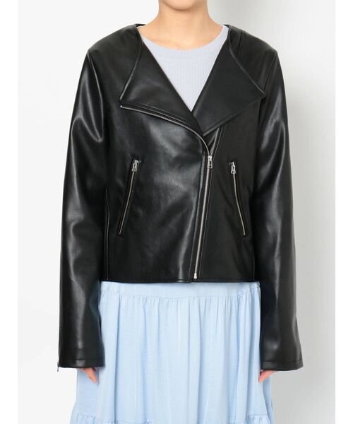 dazzlin（ダズリン）の「レザーライクシンプルライダース（ライダースジャケット・レディース・ブラック/ベージュ・FREE）」の11枚目の写真