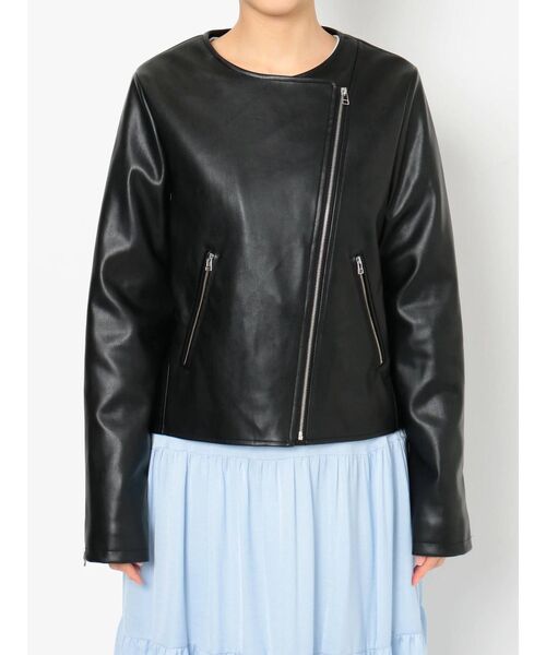 dazzlin（ダズリン）の「レザーライクシンプルライダース（ライダースジャケット・レディース・ブラック/ベージュ・FREE）」の19枚目の写真