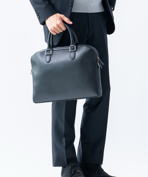 セール】薄型 ダブルジッパー シュリンクレザー ビジネス ブリーフ