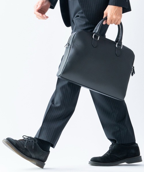 セール】薄型 ダブルジッパー シュリンクレザー ビジネス ブリーフ