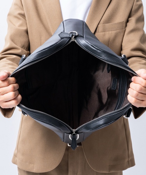 セール】薄型 ダブルジッパー シュリンクレザー ビジネス ブリーフ