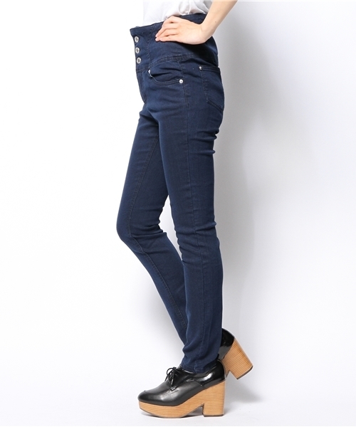 WEGO(ウィゴー)の「WEGO/ハイウエスト三釦スキニーパンツ(デニムパンツ・レディース・ブルー/ネイビー・LARGE)」の6枚目の写真