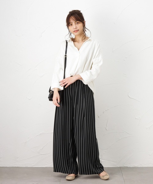NAVY(ネイビー)の「レーヨンワイドパンツ(その他パンツ・レディース・ブラウン/ネイビー/ブラック/ストライプ/カーキ・フリー)」の5枚目の写真