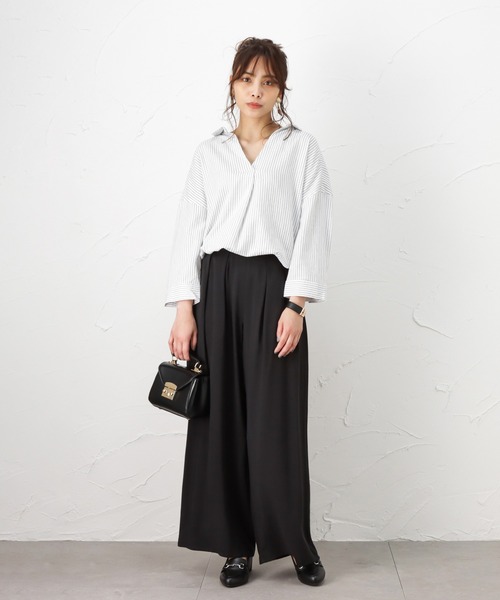 NAVY(ネイビー)の「レーヨンワイドパンツ(その他パンツ・レディース・ブラウン/ネイビー/ブラック/ストライプ/カーキ・フリー)」の2枚目の写真